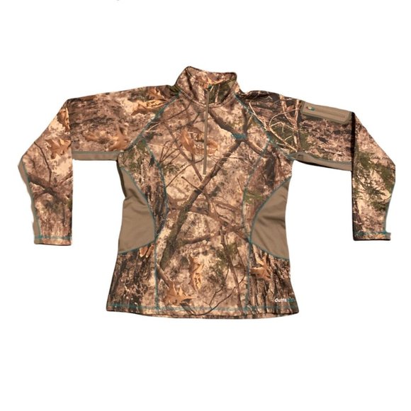 Cabelas Zonz Woodlands  Camo Womens Medium 1/2 Zip Softshell Fleece Sweatshirt - Picture 1 of 8